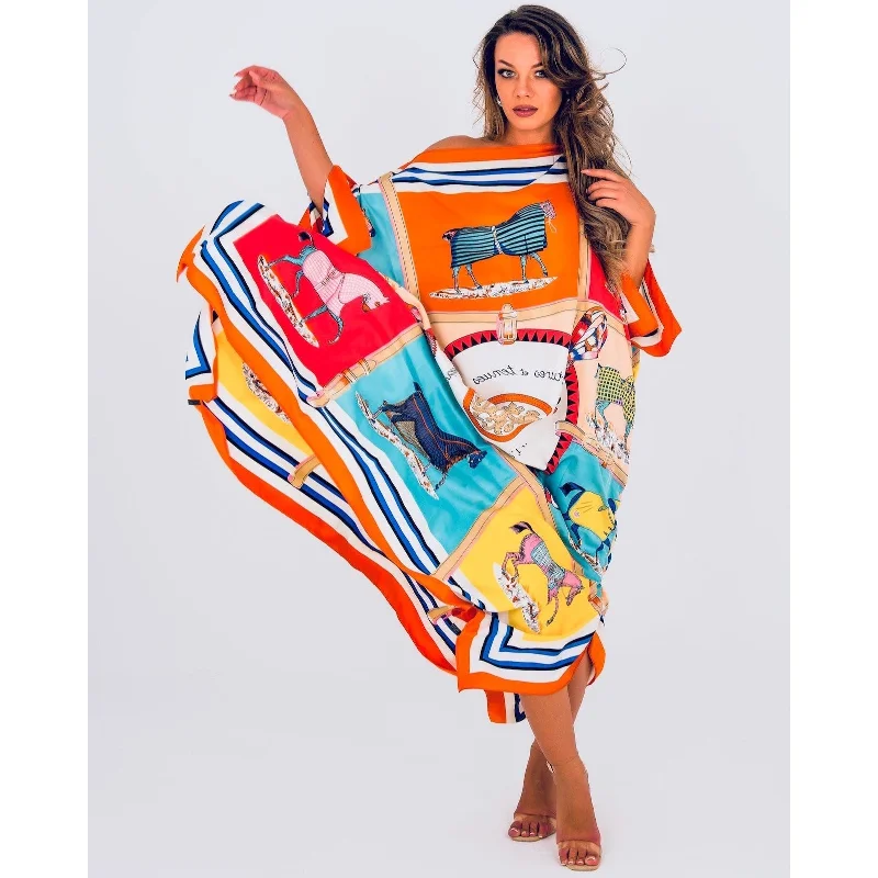 CAIRO Orange Print Caftan Maxi Dress Chic Summer Floral Maxi Dress