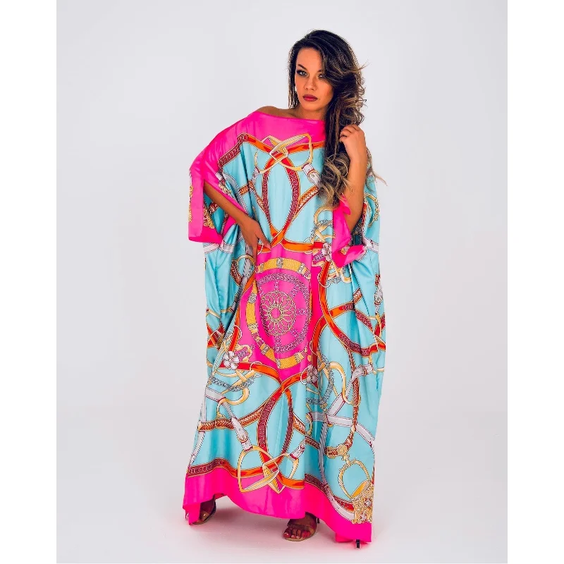 CAIRO Pink Printed Caftan Maxi Dress Cozy Open-Back Maxi Dress