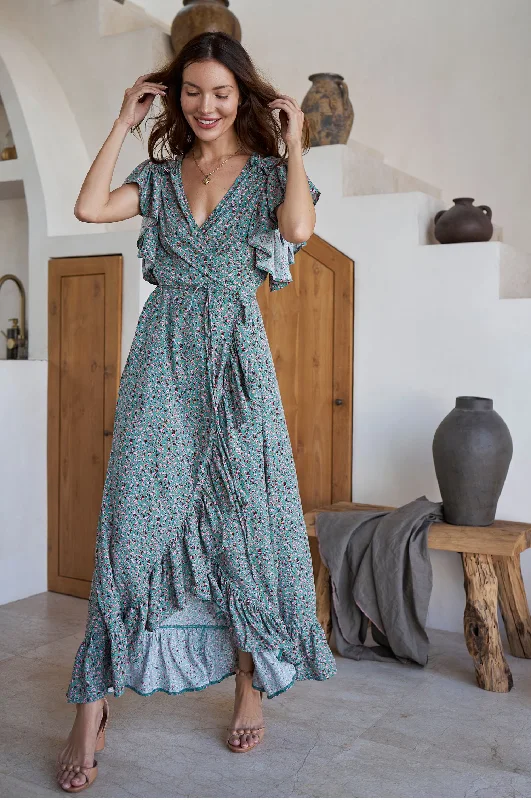 Carmen Wrap Maxi Dress Comfortable Fit-and-Flare Maxi Dress