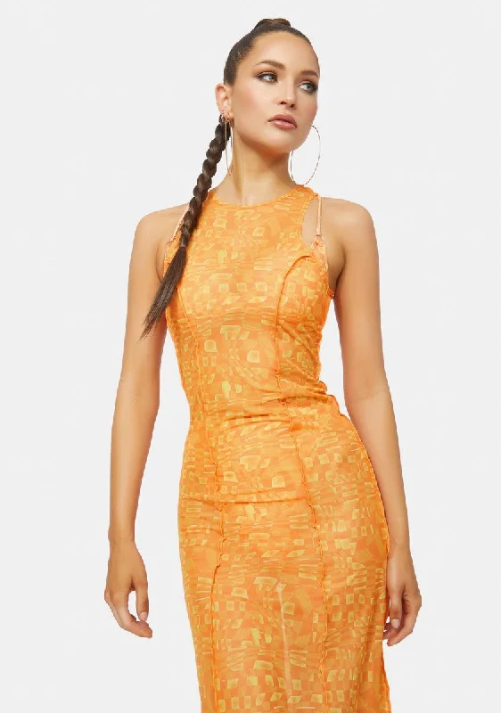 Cassandra Net Mesh Maxi Dress Comfortable Ruffle Maxi Dress