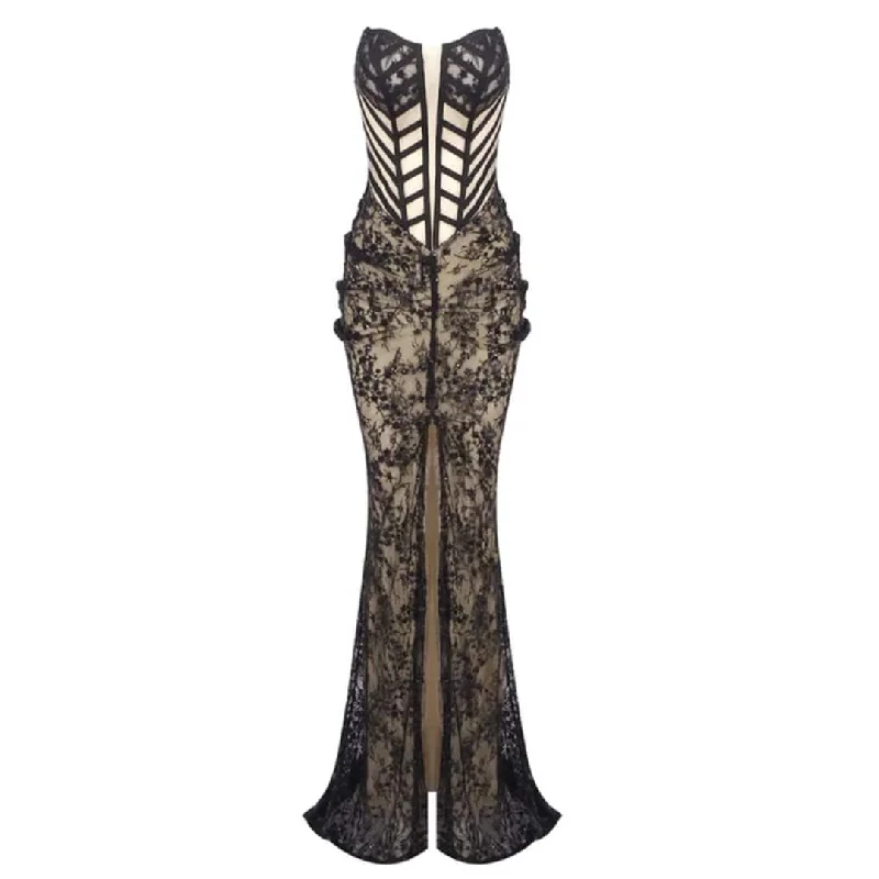 Cassidy See-through Front Slit Maxi Dress Trendy Maxi Dress with Bow