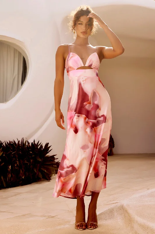 Celia Maxi Dress - Pink Multi Elegant Tiered Maxi Dress