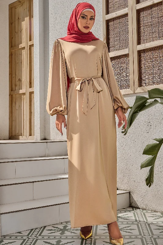 Champagne Half Turtleneck Satin Maxi Dress-CLEARANCE Comfortable Satin Maxi Dress