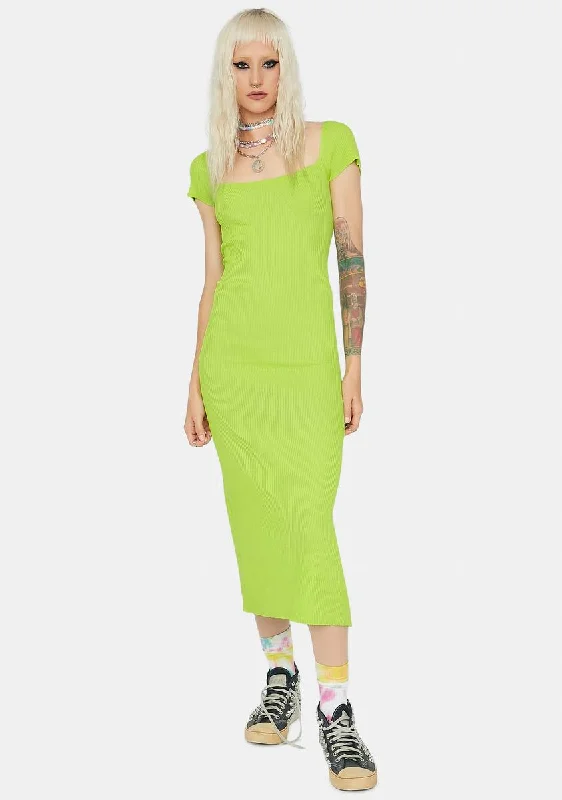 Chartreuse Severe In Here Ribbed Maxi Dress Fashionable Chiffon Tiered Maxi Dress