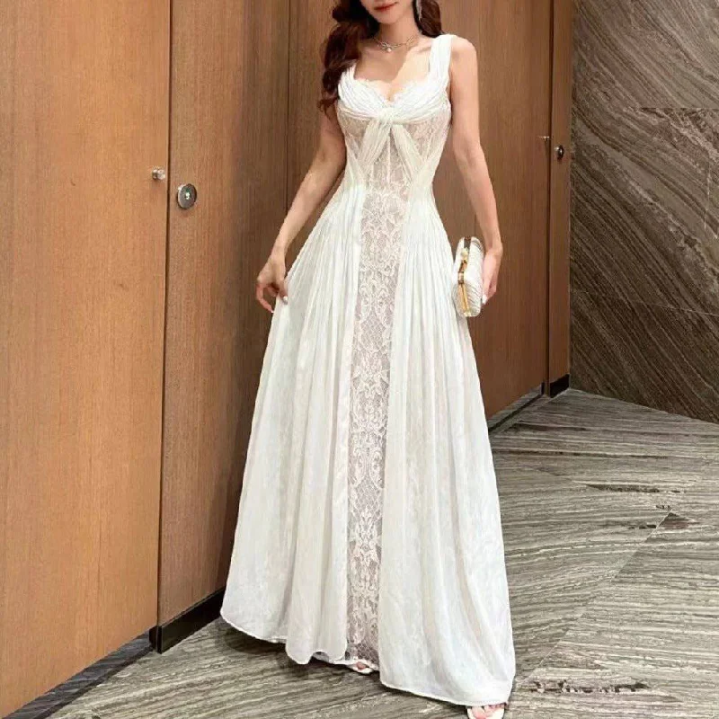 Clementine Sweetheart Neck Chiffon Maxi Dress Cozy Open-Back Maxi Dress