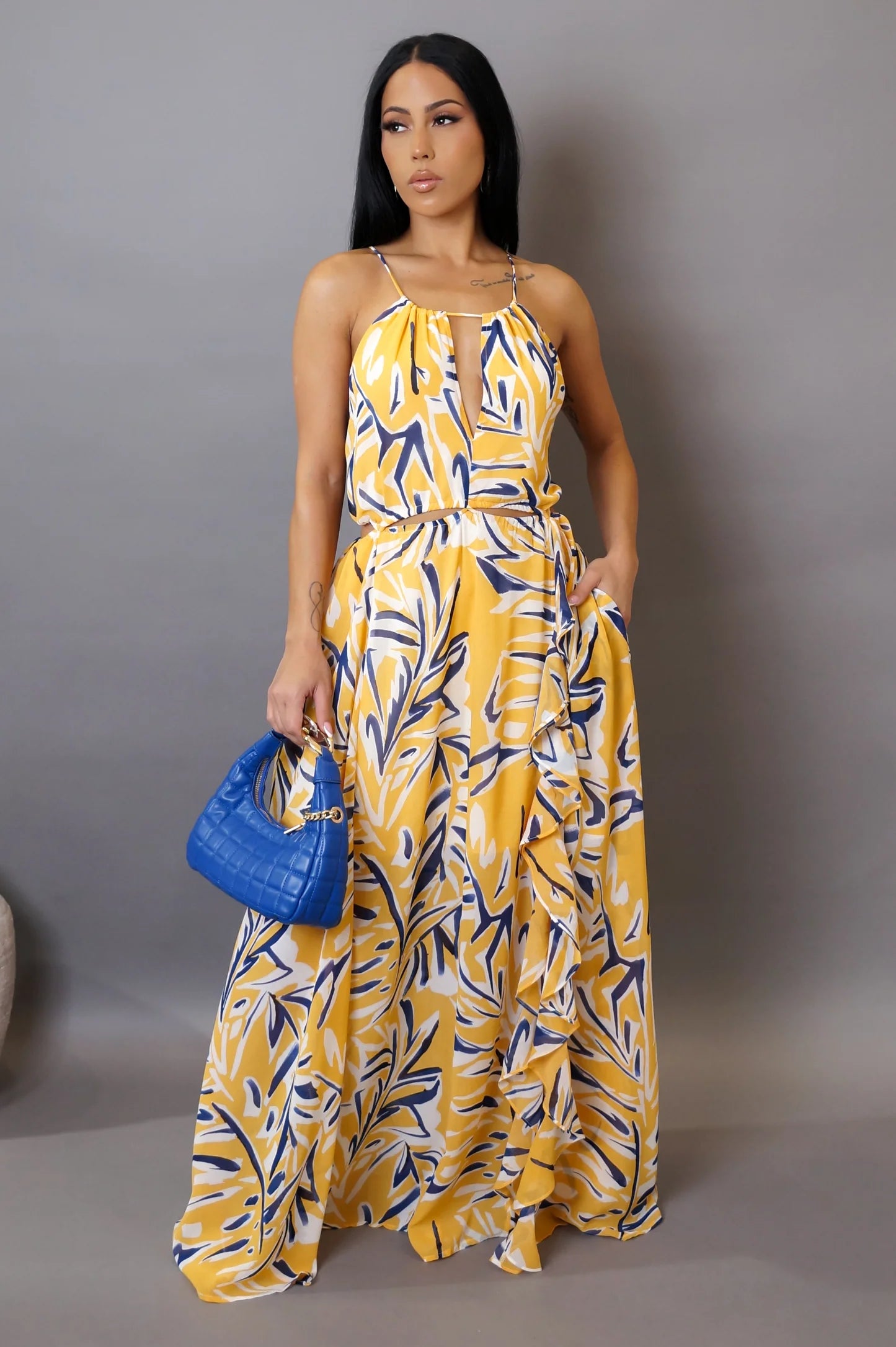 Coast Away Printed Maxi Dress Yellow Comfortable Bohemian Maxi Dress