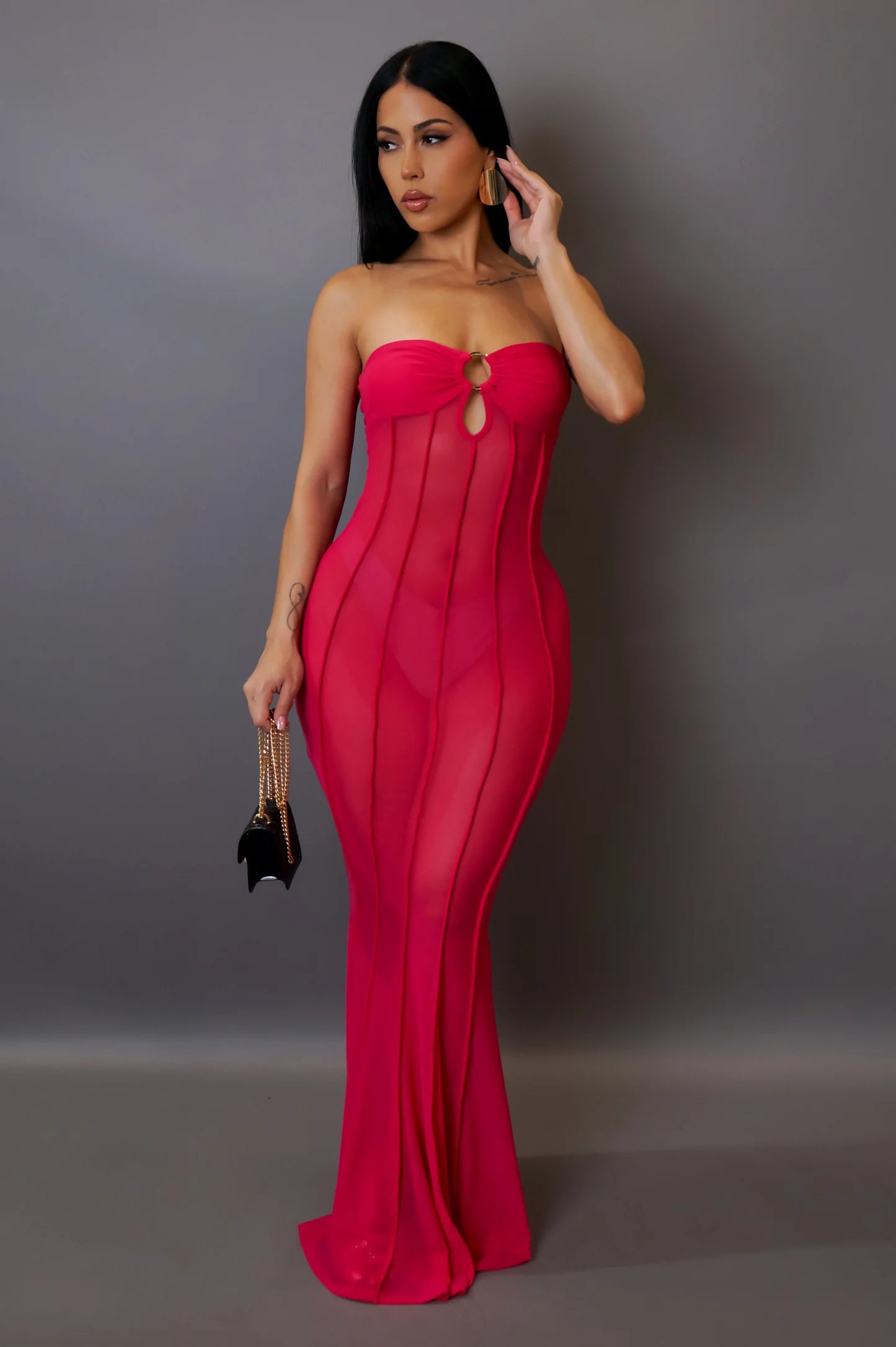 Cora Strapless Maxi Dress Fuchsia Comfortable Casual Maxi Dress