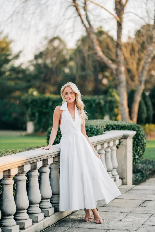 Dani Maxi Dress - White Elegant Pleated Maxi Dress