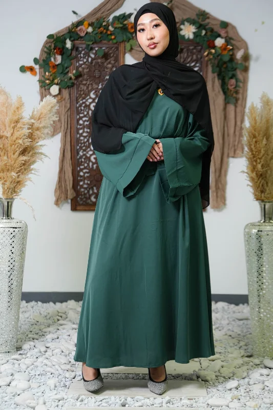 Dark Green Kimono Sleeve Abaya Maxi Dress Trendy V-Neck Maxi Dress