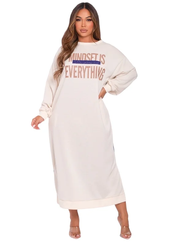 Mindset is Everything....Denim & Sweat Maxi Dress Elegant Wraparound Maxi Dress