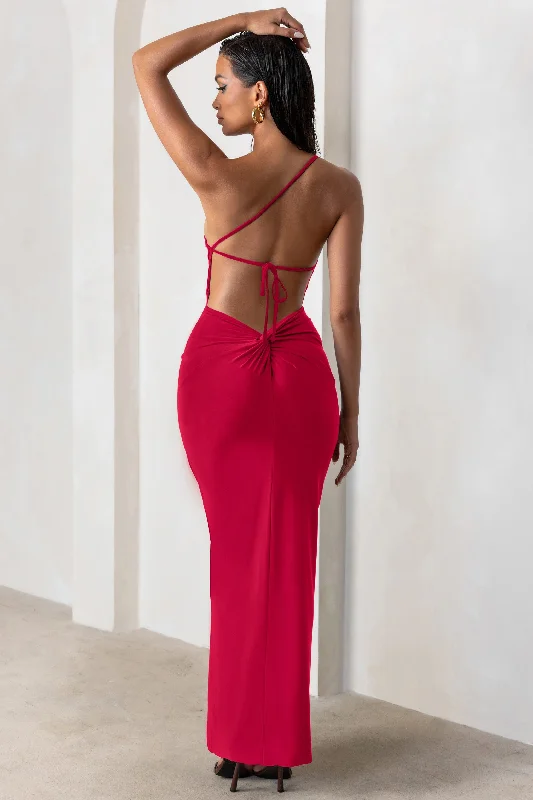 Dressing Up | Red One Shoulder Maxi Dress With Open Back Detail Fashionable Off-Shoulder Maxi Dress