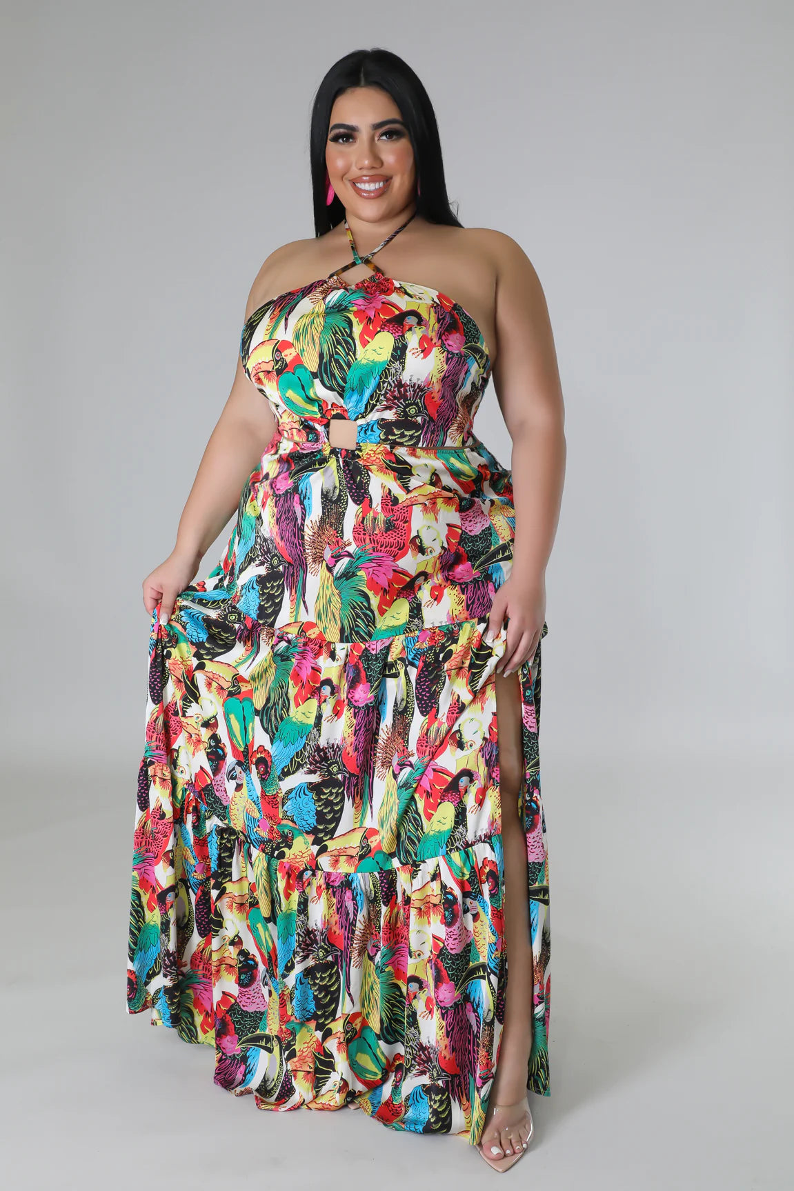 Exotic Getaway Tropical Maxi Dress Multicolor (Curvy) Comfortable Fitted Maxi Dress