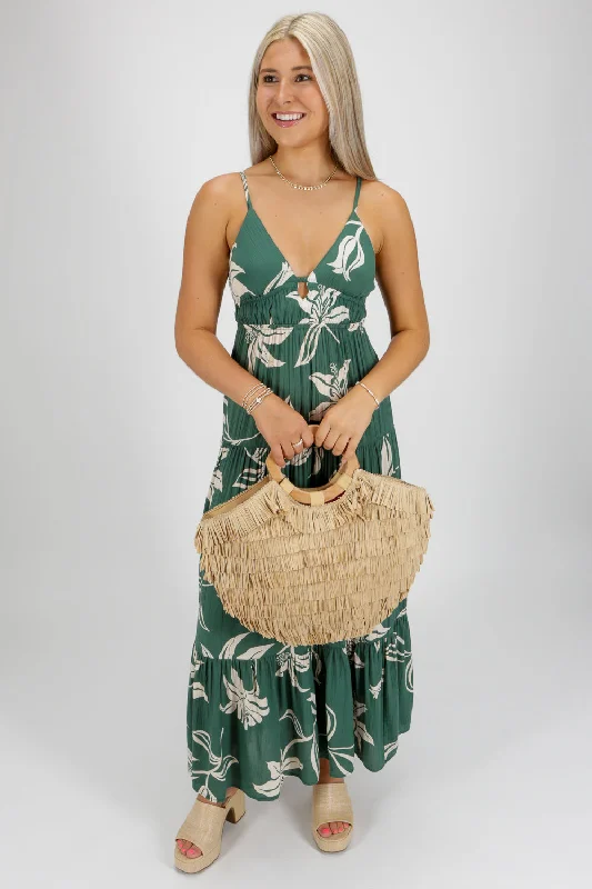 Endless Moments Tiered Maxi Dress - Green Elegant Maxi Dress with Belt