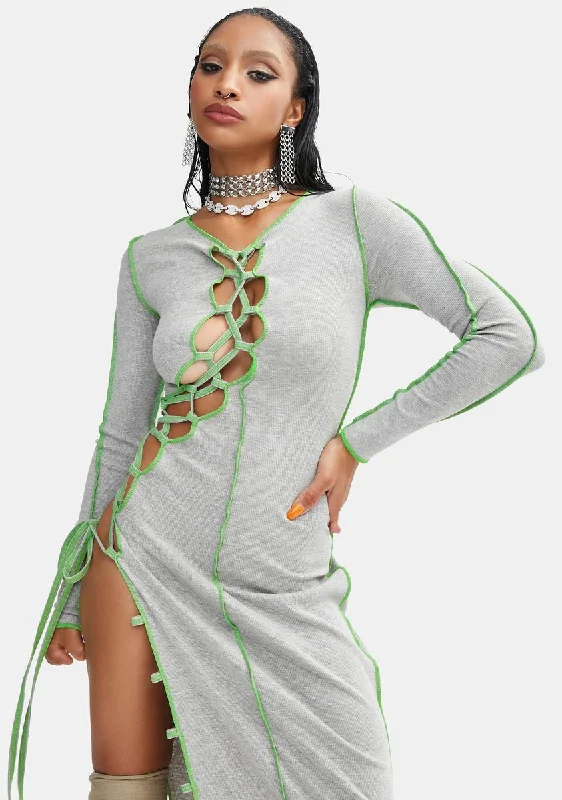 Fame And Fashion Lace-Up Maxi Dress Fashionable Maxi Dress with Fringe