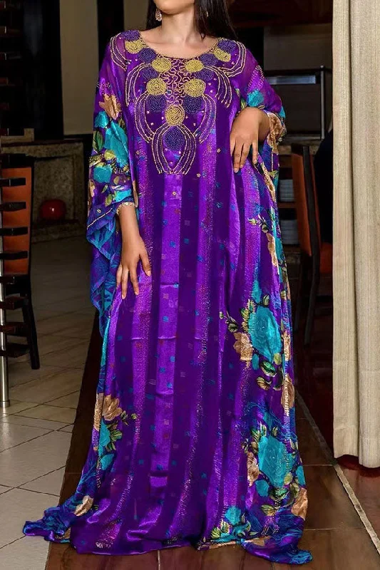 Floral Print Classic Sequined Patchwork Maxi Dress Trendy Satin Maxi Dress