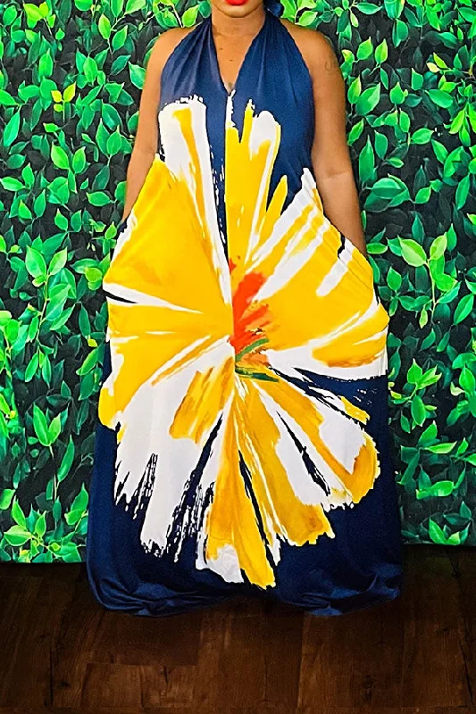 Floral Print Rocking Backless Maxi Dress Elegant Wraparound Maxi Dress