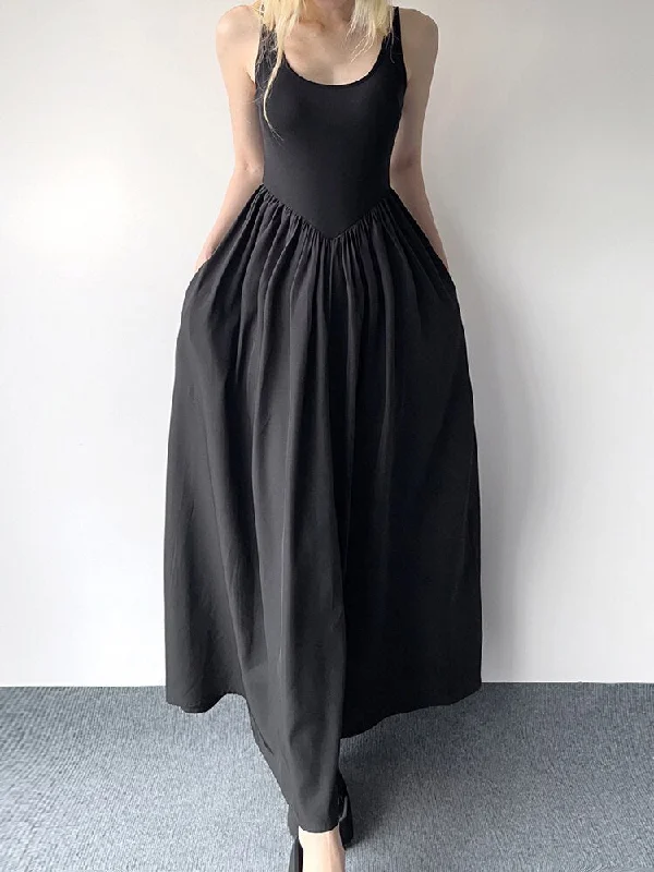 Gothic Spliced Loose Maxi Dress Cozy Maxi Dress with Slit