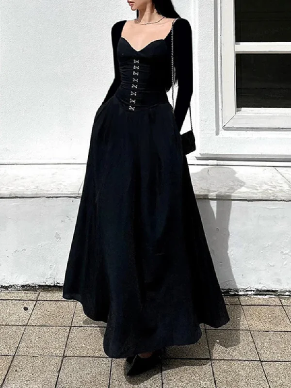 Gothic Square Neck Corset Maxi Dress Trendy Floral Print Maxi Dress