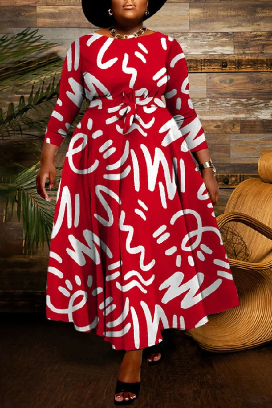 Graffiti Print Urban Lace-Up Swing Maxi Dress Comfortable T-Shirt Maxi Dress