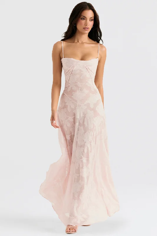 House of CB Seren Floral Lace Back Maxi Dress - Soft Pink Cozy Spaghetti Strap Maxi Dress House of CB Seren Floral Lace Back Maxi Dress - Soft Pink Cozy Spaghetti Strap Maxi Dress