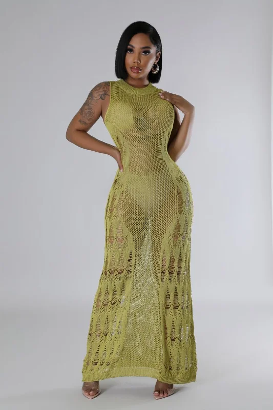 Ibiza Bound Crochet Cover Up Maxi Dress Chartreuse Stylish V-Neck Maxi Dress