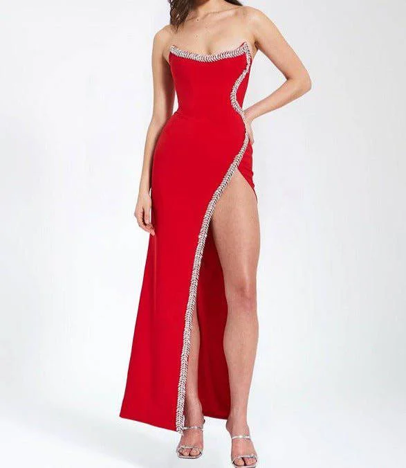 Jane Crystal Embellished High Slit Maxi Dress Cozy Wrap Maxi Dress