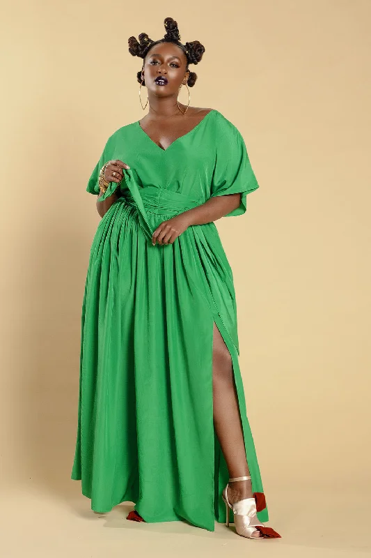 Bat Sleeved Maxi Dress w Split Comfortable Maxi Dress with Sleeves