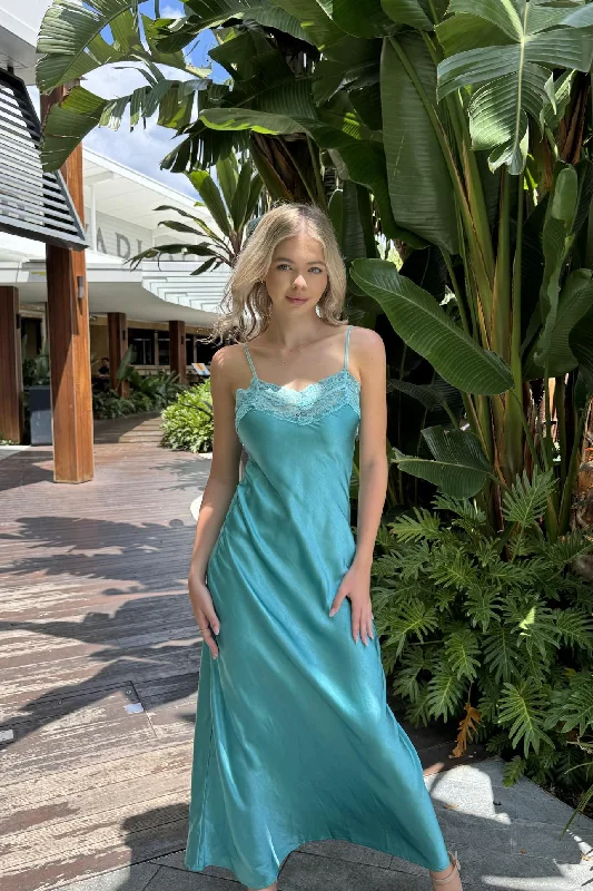 Lene Maxi Dress - Aqua Trendy Maxi Dress with Lace