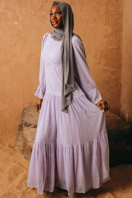 Lavender Lace Empire Waist Tiered Maxi Dress Fashionable Halter Neck Maxi Dress