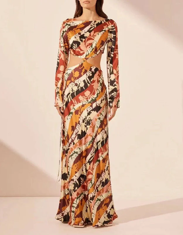 Lily Floral Print Cut-out Maxi Dress Cozy Cold-Shoulder Maxi Dress