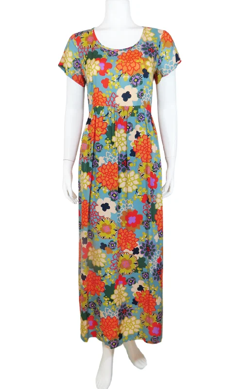 LINDLEY Puff Floral Maxi Dress in SKY Cozy Longline Maxi Dress