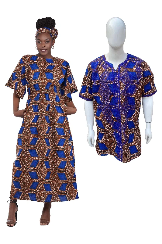 Long Maxi Dress Bell Sleeves & African Embroidered Dashiki Shirt(Pack of 2 pcs) Casual Maxi Dress with Pockets