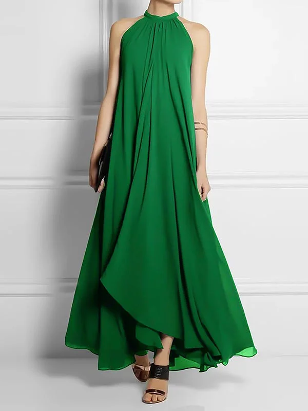 Zjkrl - Loose Sleeveless Solid Color Halter-Neck Maxi Dresses Comfortable Fitted Maxi Dress