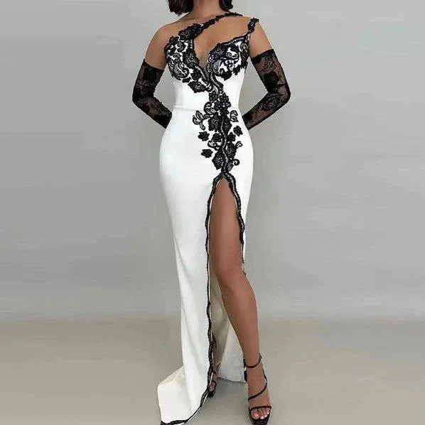Margie Asymmetric Off Shoulder Lace Maxi Dress Stylish Off-Shoulder Maxi Dress