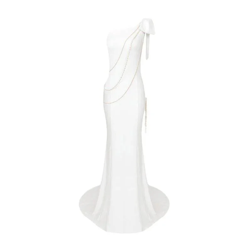Marina One Shoulder Maxi Dress Elegant Maxi Dress with Pockets