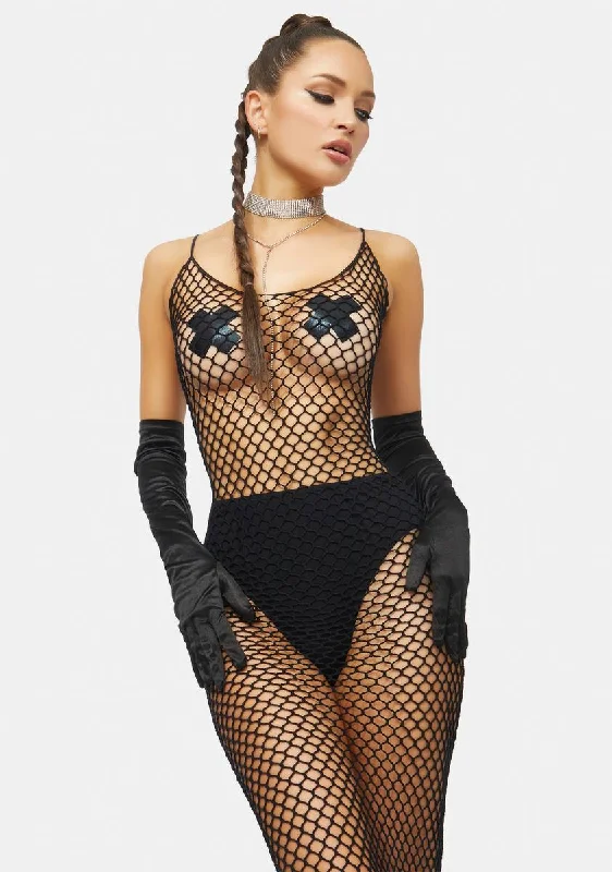 Model Misbehavior Fishnet Maxi Dress Comfortable Long-Sleeve Maxi Dress