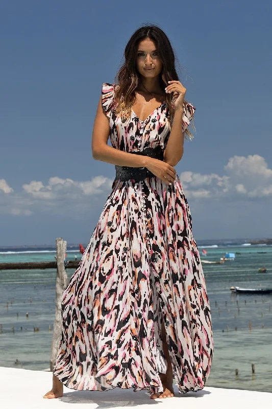 Multicolour Animal Print Maxi Dress Elegant Maxi Dress with Pockets