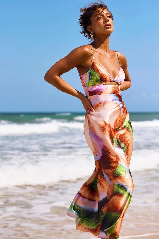 Name Me Maxi Dress - Orange Multi Stylish Off-Shoulder Maxi Dress