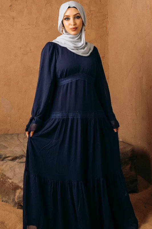Navy Lace Empire Waist Tiered Maxi Dress Chic Boho Print Maxi Dress