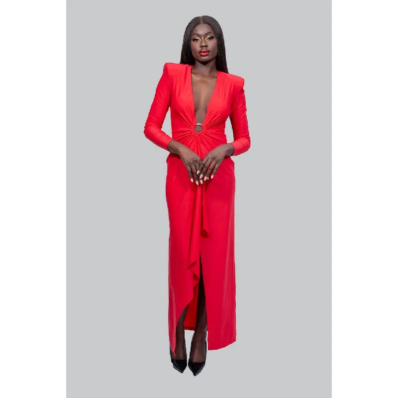 NOEL Red Bust Cut-Out Maxi Dress Comfortable Bohemian Maxi Dress