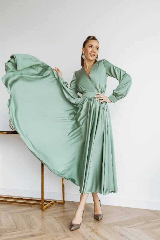 Olive Silk Long Sleeve Maxi Dress Chic Sleeveless Maxi Dress