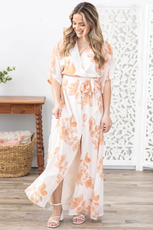 Peach Floral With Adjustable Belt Maxi Dress Chic Sleeveless Maxi Dress