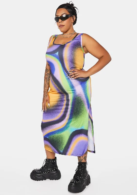 Plus Digital States Maxi Dress Cozy Ruffle Sleeve Maxi Dress