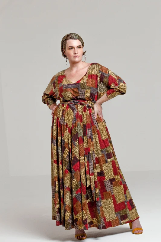 PLUS SIZE PATCH PRINT MAXI DRESS- JIBRI Stylish Button-Up Maxi Dress