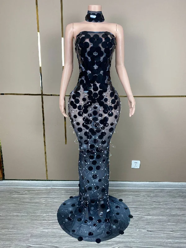 Poppy Sequin Mesh See-through Maxi Dress Cozy Spaghetti Strap Maxi Dress