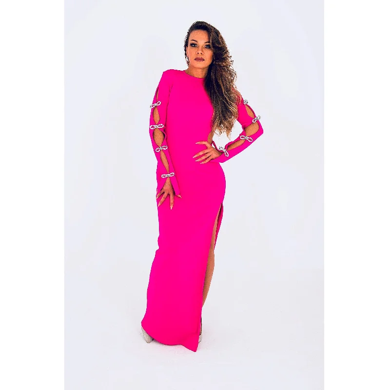 ROXY Pink Bodycon Maxi Dress Trendy Maxi Dress with Bow