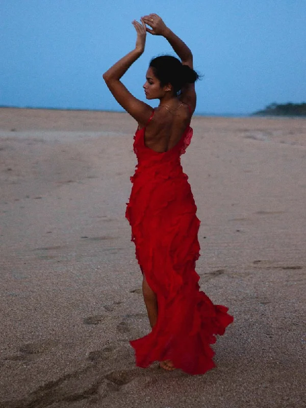 Ruffles Chiffon Maxi Dresses for Women Backlesss Split Sexy Porm Dress Red Long Summer Wedding Party Dress Elegant Luxury Trendy Fit-and-Flare Maxi Dress Ruffles Chiffon Maxi Dresses for Women Backlesss Split Sexy Porm Dress Red Long Summer Wedding Party Dress Elegant Luxury Trendy Fit-and-Flare Maxi Dress