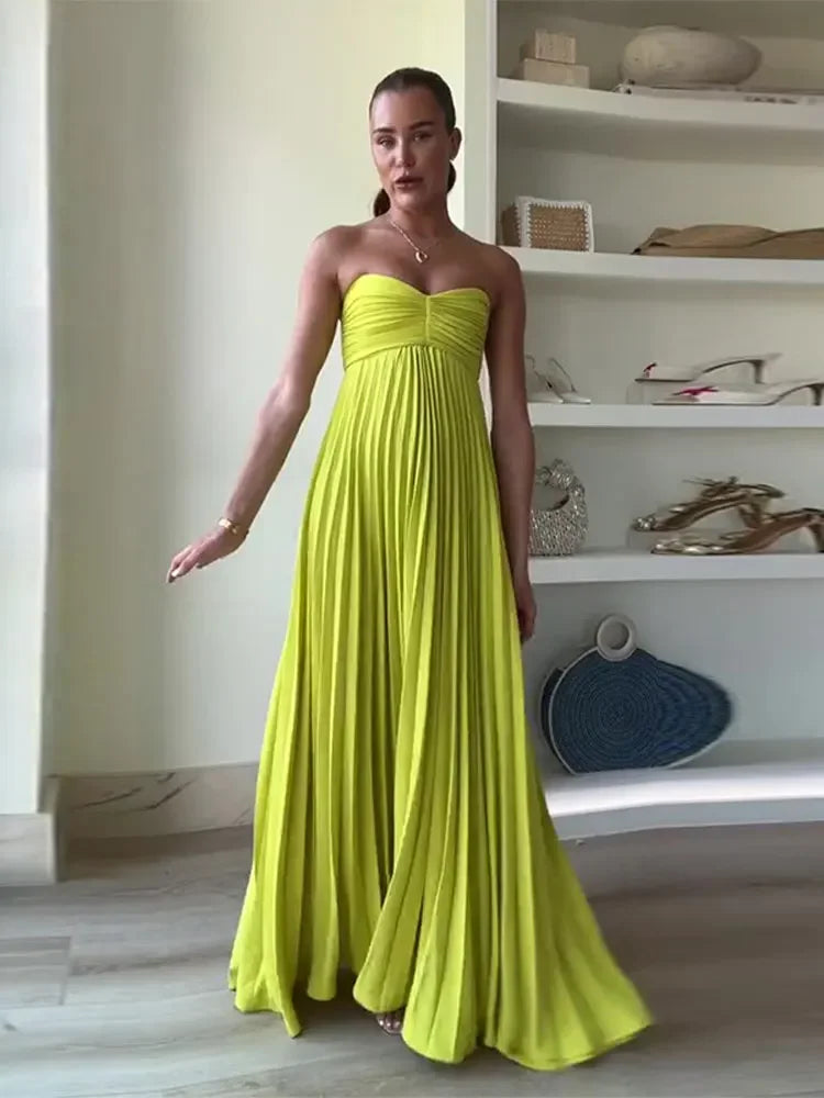 Sexy Strapless Women Solid Pleated Maxi Dress Fashion Backless Sleeveless High Waist Dresses 2024 Summer Lady Party Evening Robe Elegant Pleated Maxi Dress Sexy Strapless Women Solid Pleated Maxi Dress Fashion Backless Sleeveless High Waist Dresses 2024 Summer Lady Party Evening Robe Elegant Pleated Maxi Dress