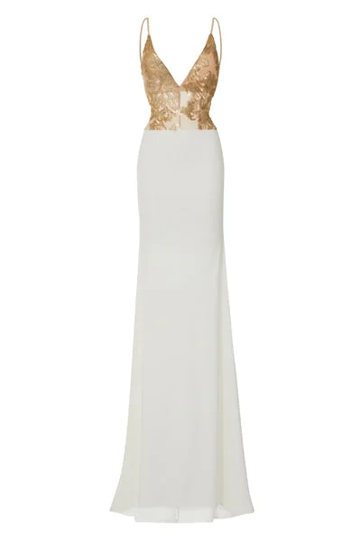 Shayla White Slinky Backless Fishtail Maxi Dress Fashionable Button-Down Maxi Dress