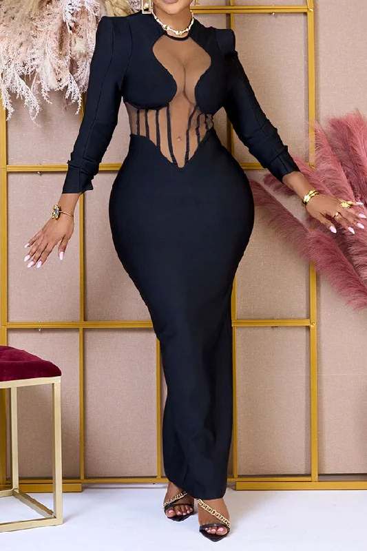 Solid Color Romantic Mesh Patchwork See-Through Maxi Dress Comfortable Pleated Maxi Dress Solid Color Romantic Mesh Patchwork See-Through Maxi Dress Comfortable Pleated Maxi Dress